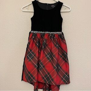 Lilt formal girls holiday dress black velvet red plaid hi low sequin - size 6